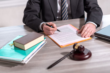 Lawyer reading legal document (Lorem ipsum text used)