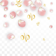 Vector Spring or Summer Sale Background with Petals and Percent for Template Design. Good for Special Hot Holiday Discount Offer, Black Friday, Fashion Promotion Action. Romantic Sakura Illustration