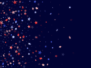 Flying red blue white star sparkles vector american patriotic background.