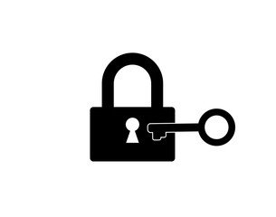 Flat vector icon of lock with key.