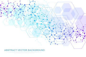 Scientific molecule background for medicine, science, technology, chemistry. Waves flow. Wallpaper or banner with a DNA molecules. Vector geometric dynamic illustration