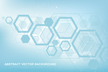 Scientific molecule background for medicine, science, technology, chemistry. Wallpaper or banner with a DNA molecules. Vector geometric dynamic illustration