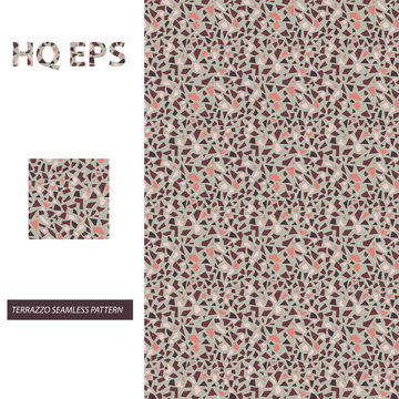Seamless Terrazzo Pattern. Mars Gramite Shard Print. Italian Irregular Splinter Sample Infinite Grunge Mosaic. Natural Shape Color Material Decoration. Abstract Venetian Textile Print.