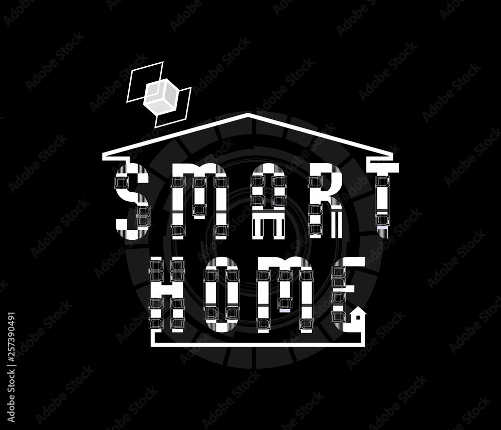 Fototapete smart home. conceptual layout with hud elements for print and web. lettering with futuristic user in