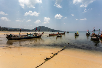 Fishing boats at the beach Thailand. Long tail boat on tropical beach