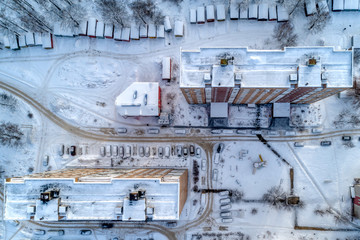 Obraz na płótnie Canvas View of the city from the air. Winter cityscape