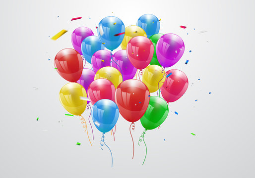 Happy Birthday balloons Colorful celebration background with confetti. - Vector