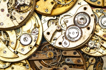 Fototapeta na wymiar Vintage watch machinery macro detail monochrome.Mechanism of pocket watch with grunge texture.