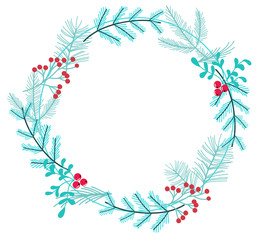 Fototapeta na wymiar simple winter wreath made of branches and berries