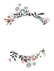 Hand drawn vector frame. Floral wreath with leaves for wedding and holiday. Decorative elements for design.