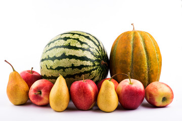  apple large plvnom. pear closeup. watermelon close up. a lot of fruits. fruit season