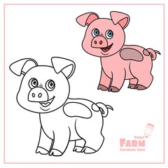 Obraz na płótnie Canvas Cute cartoon pig color and outlined on a white background for coloring page
