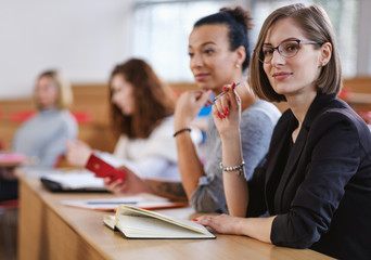 Multinational group of students in an auditorium