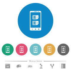 Dual SIM mobile flat round icons