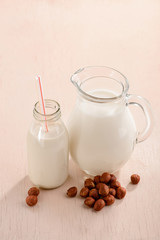 Bottle, jug of hazelnut milk