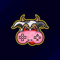 Angry cow esport gaming mascot logo.