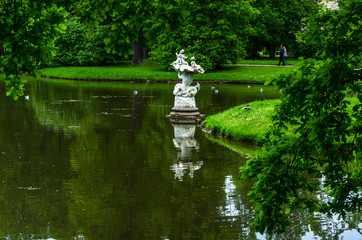 Summer Landscape Park in Russia. Large park complex in the city of Oranienbaum, St. Petersburg