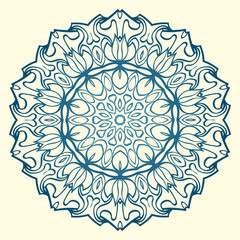 Floral Ornament In Geometric Style. Vector Illustration. Oriental Pattern. Indian, Moroccan, Mystic, Ottoman Motifs. Anti-Stress Therapy Pattern. Blue, milk color