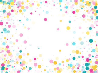 Memphis round confetti festive background in cyan blue, pink and yellow. Childish pattern vector.