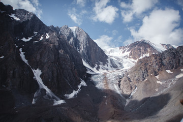Snow-capped peaks of the Altai mountains in Russia. Aktru glacier