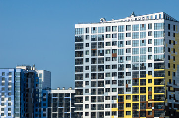 new high-rise buildings. Modern residential complex comfort class "I-Romantic" on Vasilyevsky Island, St. Petersburg. Suspended ventilated facades of aluminum. New construction quality standard.