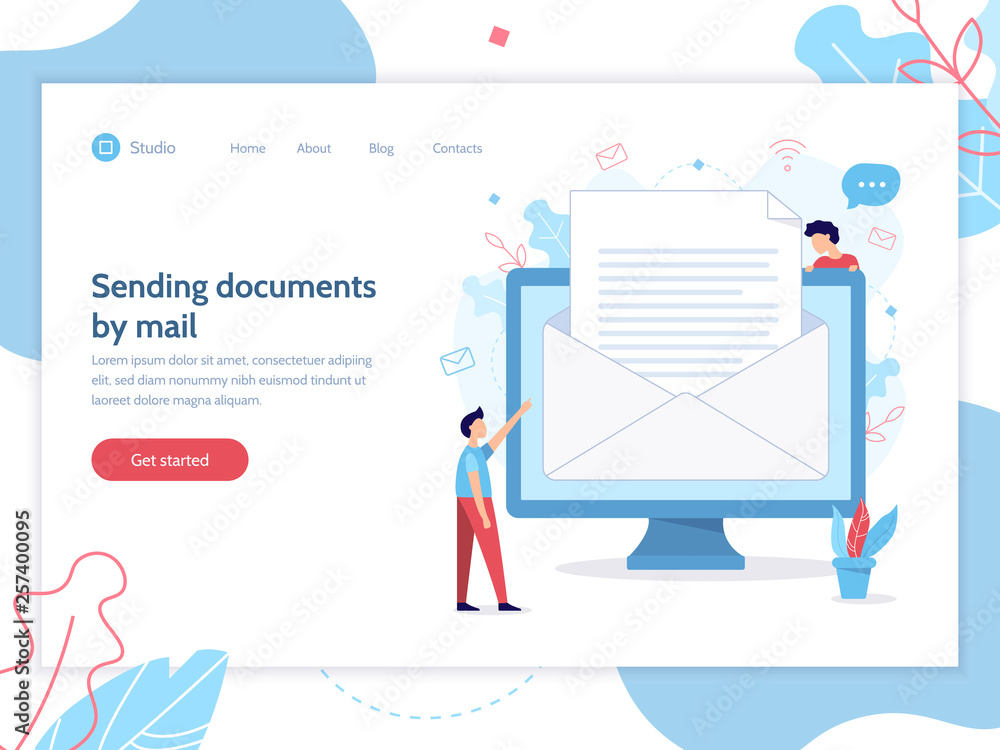 Poster sending documents by mail. modern web banner. business concept. flat vector illustration.