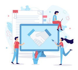 The successful conclusion of the transaction. Handshake partners. Business concept. Flat vector illustration.