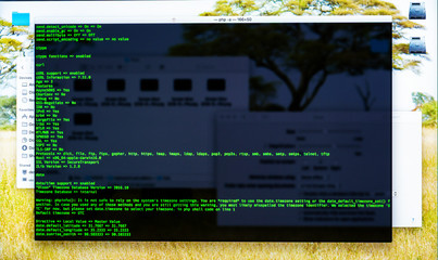 Command line interface on the desktop. Concept of the programmer's work. Information line flow