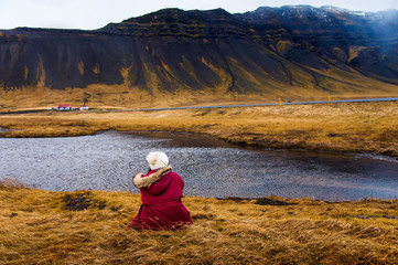 Woman enjoying stunning Icelandic scenery