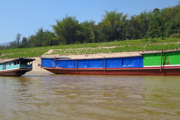 Bateau bleu et vert sur le Mekong 