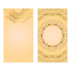 Cards Or Invitations Set With Mandala Ornament. Vector Illustration. For Wedding, Bridal, Valentine's Day, Greeting Card Invitation. Gold color