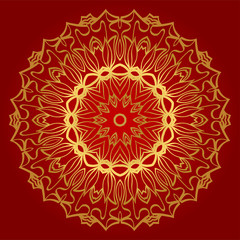 Modern Floral Vector Ornaments. Decorative Flower Mandala. Vector Illustration. Red, gold color