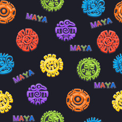 Seamless pattern Ancient Mexican mythology symbol, different Vector American aztec symbols, mayan culture native totem.