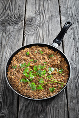 ground liver with onion filling, top view