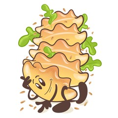 Gyoza - japanese fried dumplings Gyoza. Fun cartoon character. Smiling. On white background. Vector