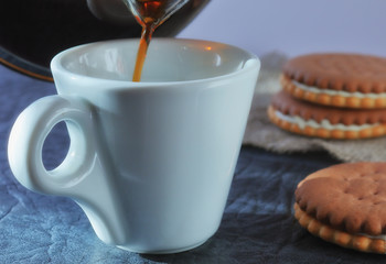 A cup of fragrant invigorating morning coffee.