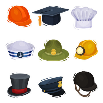 Professional hats on white background. Vector illustration.