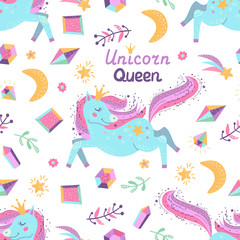 Seamless pattern with fairy unicorns