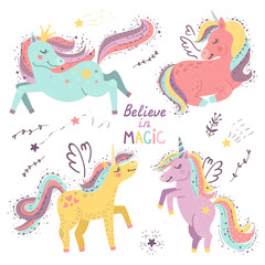 Set of fantasy unicorns