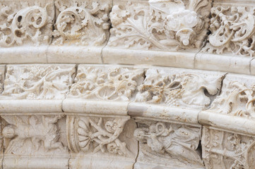 Details of exterior of Jeronimos monastery in Belem, Lisbon, Portugal. Manueline style. UNESCO World Heritage.