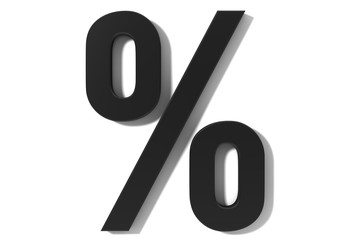 black percent sign percentage 3d icon interest rate symbol isolated on white