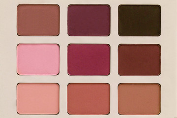 Multicolored cosmetic shadow palette close-up, single object without background