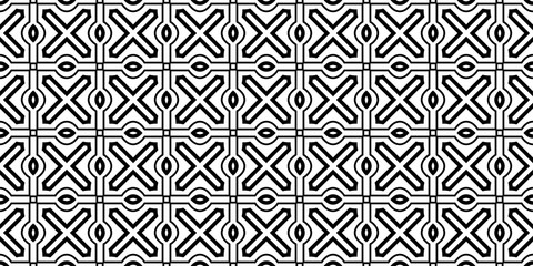 Decorative Traditional Geometric Ornament. Seamless Pattern. Vector Illustration. Tribal Ethnic Arabic, Indian, Motif. For Interior Design, Wallpaper. Black white color
