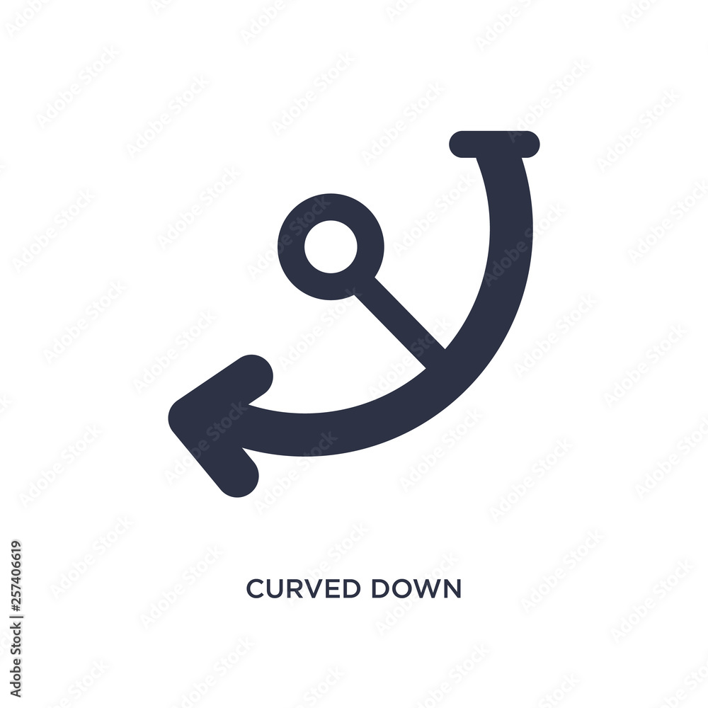 Poster curved down left arrow icon on white background. simple element illustration from arrows concept.