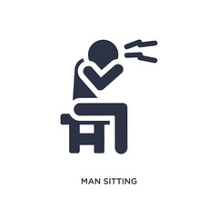 man sitting with headache icon on white background. Simple element illustration from behavior concept.