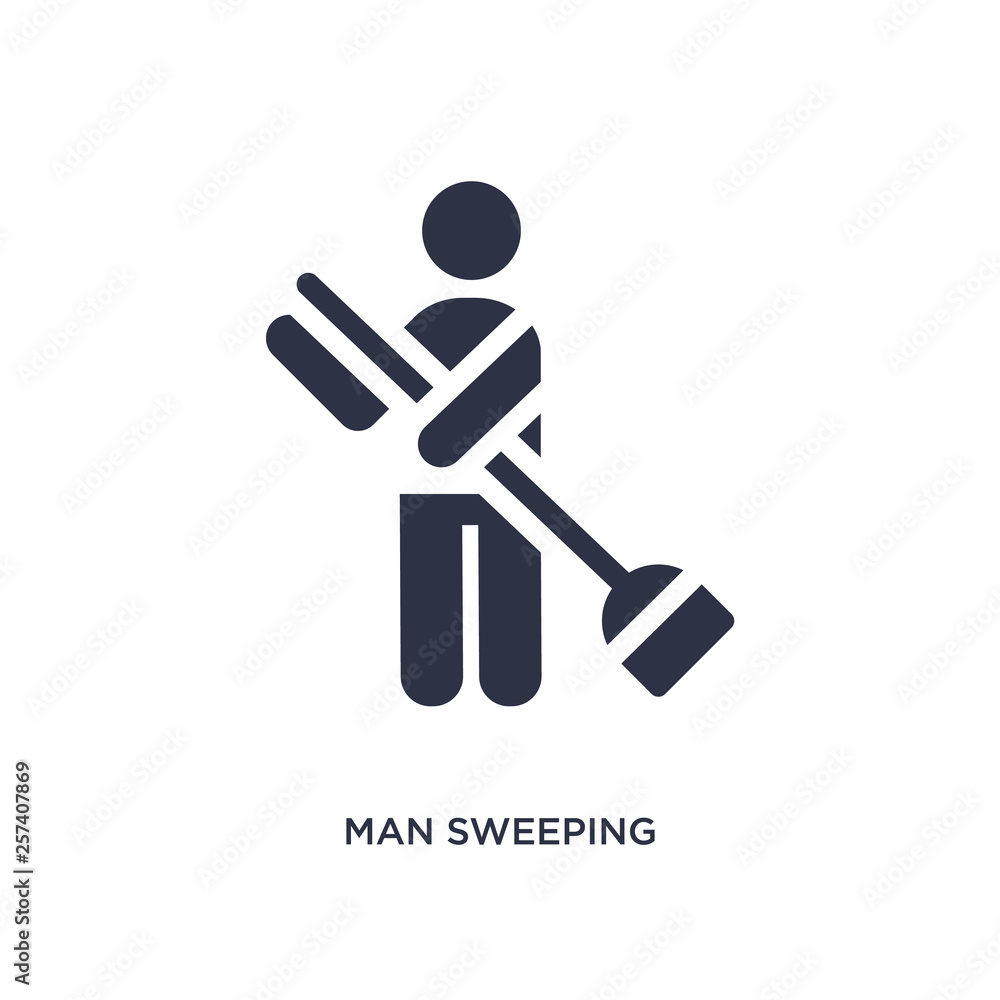 Poster man sweeping icon on white background. simple element illustration from behavior concept.