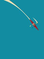 Man in canoe or kayak paddling in water, summer holiday vector concept. Symbol of recreation, sport, outdoor active healthy lifestyle, adventure vacation.