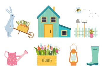 Vector set of cute gardening tools