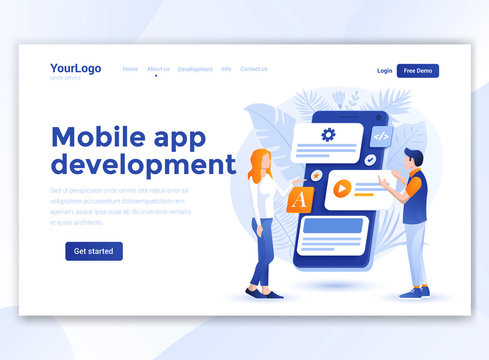 Flat Modern design of website template - Mobile App development