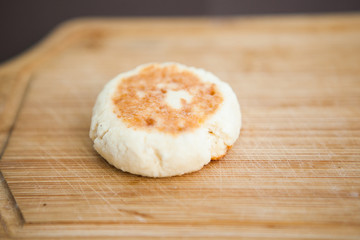 Cream cheese fritter on the wood plank
